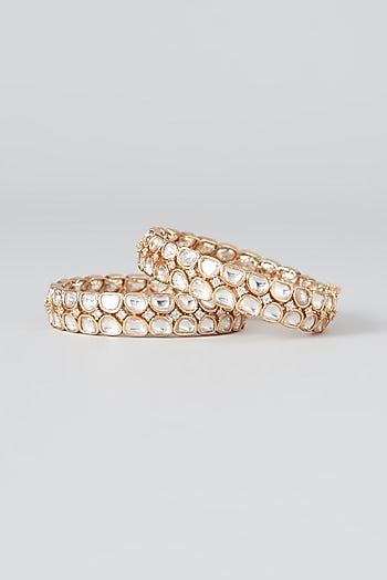 Gold Plated Kundan Polki Kadas (Set Of 2)