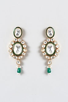 Gold Finish Kundan Polki & Emerald Necklace Set