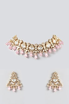 Gold Plated Kundan Polki & Pearl Choker Necklace Set