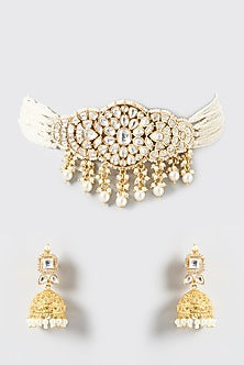 Gold Plated Kundan Polki & Pearl Choker Necklace Set