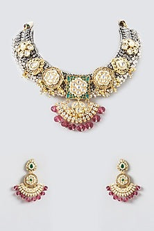 Gold Plated Kundan Polki & Pearl Choker Necklace Set