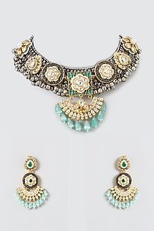 Gold Plated Kundan Polki & Pearl Choker Necklace Set