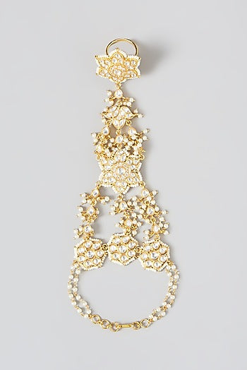Gold Finish Kundan Polki Hathphool