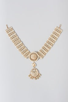 Gold Finish Kundan Polki & Pearl Mathapatti