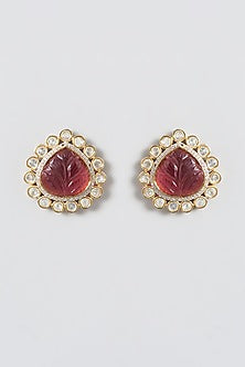 Gold Finish Kundan Polki & Ruby Stud Earrings
