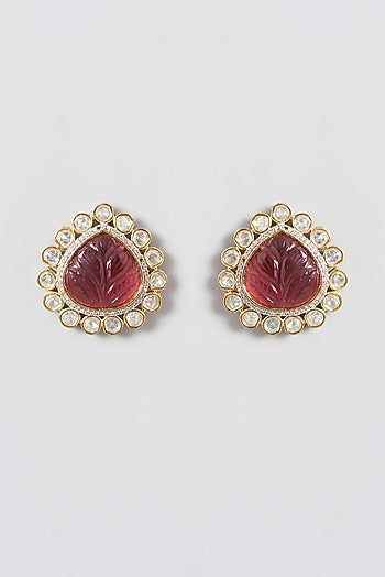 Gold Finish Kundan Polki & Ruby Stud Earrings