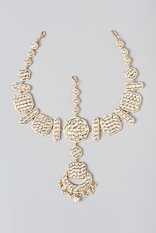 Gold Finish Kundan Polki & Pearl Mathapatti