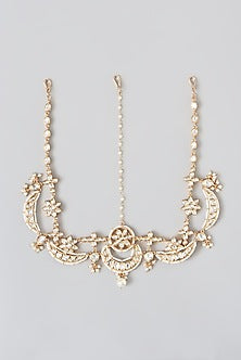 Gold Finish Kundan Polki & Pearl Mathapatti