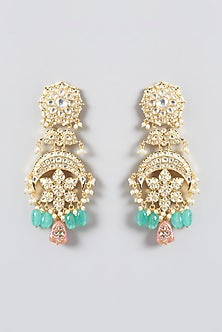 Gold Finish Kundan Polki & Pearl Dangler Earrings
