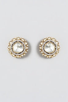 Gold Finish Kundan Polki Stud Earrings