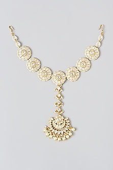 Gold Finish Kundan Polki & Pearl Mathapatti