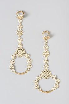 Gold Finish Kundan Polki Hathphools (Set of 2)