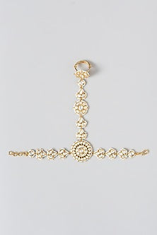 Gold Finish Kundan Polki Hathphools (Set of 2)