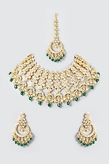 Gold Finish Kundan Polki & Pearl Necklace Set