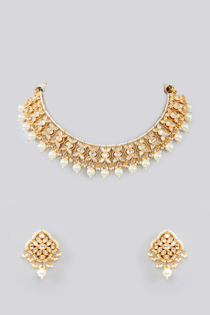 Kesar Pearl Drop Kundan Choker Set