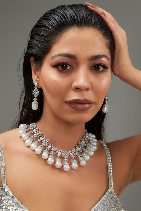 Shaheen Pearl Diamond Necklace set