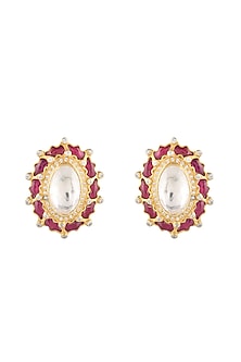 Gold Finish Moissanite Polki Handcrafted Earrings In Sterling Silver