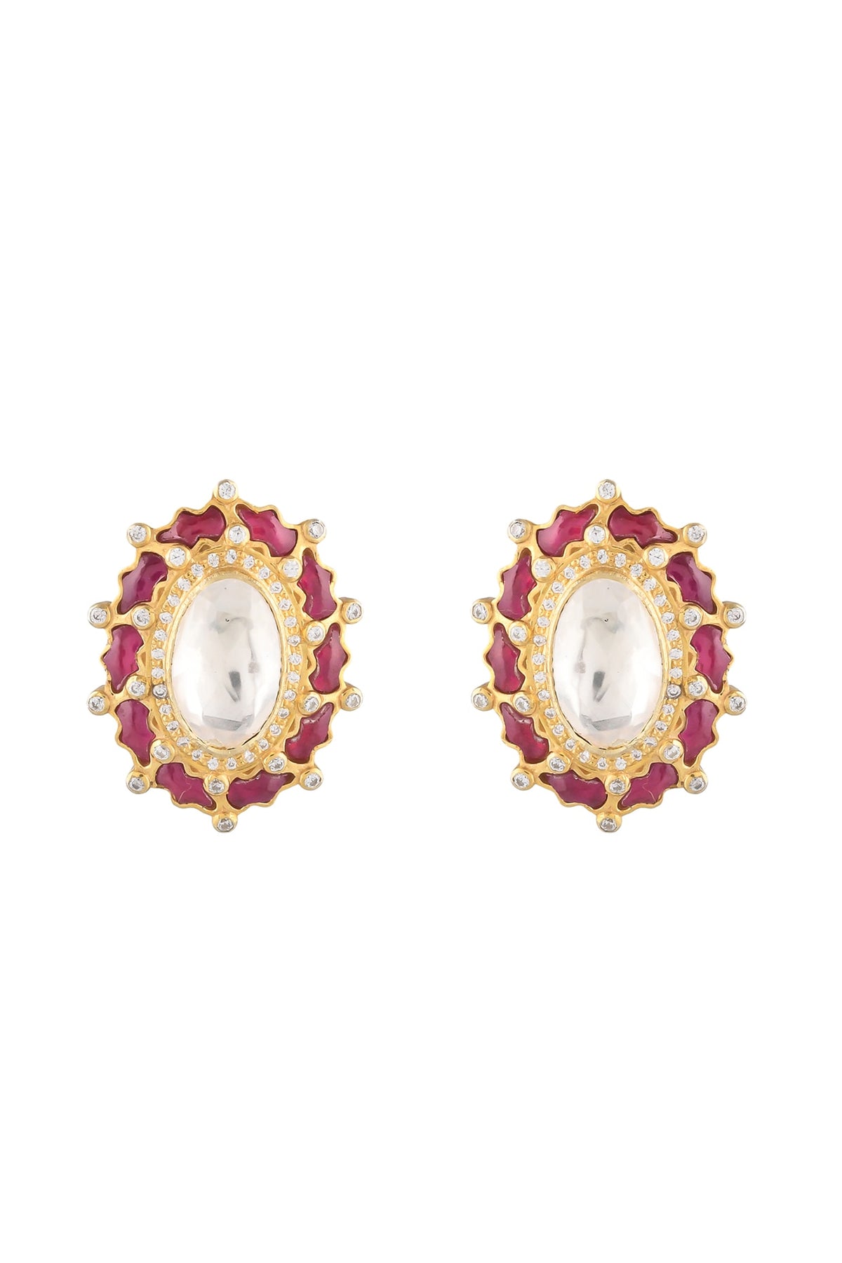 Gold Finish Moissanite Polki Handcrafted Earrings In Sterling Silver