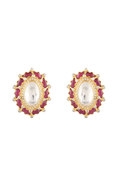 Gold Finish Moissanite Polki Handcrafted Earrings In Sterling Silver