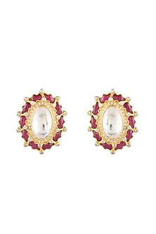 Gold Finish Moissanite Polki Handcrafted Earrings In Sterling Silver