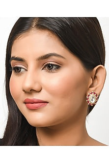 Gold Finish Moissanite Polki Handcrafted Earrings In Sterling Silver