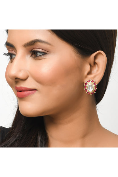 Gold Finish Moissanite Polki Handcrafted Earrings In Sterling Silver