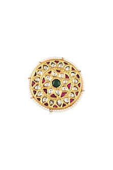 Gold Finish Moissanite Polki Handcrafted Ring In Sterling Silver