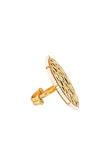 Gold Finish Moissanite Polki Handcrafted Ring In Sterling Silver