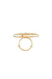 Gold Finish Moissanite Polki Handcrafted Ring In Sterling Silver