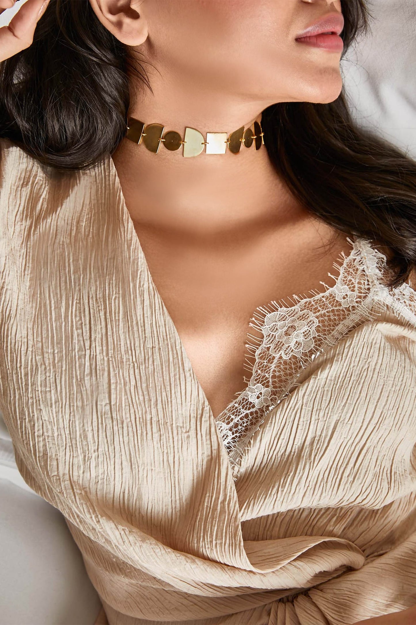 Gold Geometric Cutwork Choker 