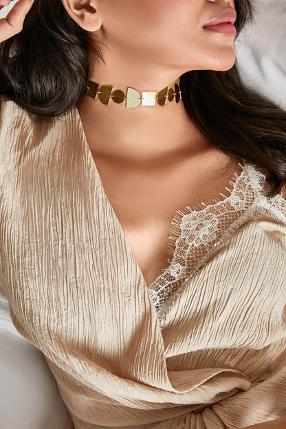 Gold Geometric Cutwork Choker 
